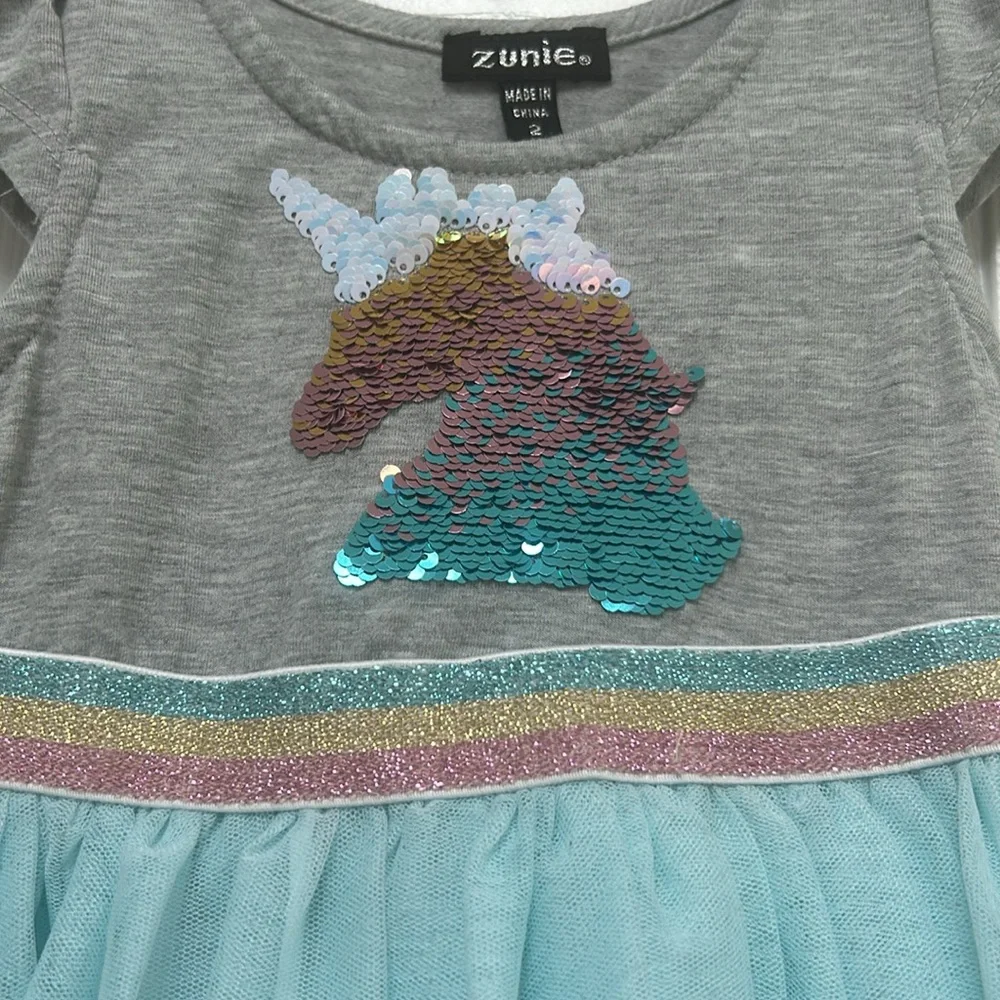Girls size 2 2T dress unicorn tulle lined sparkle sequin rainbow